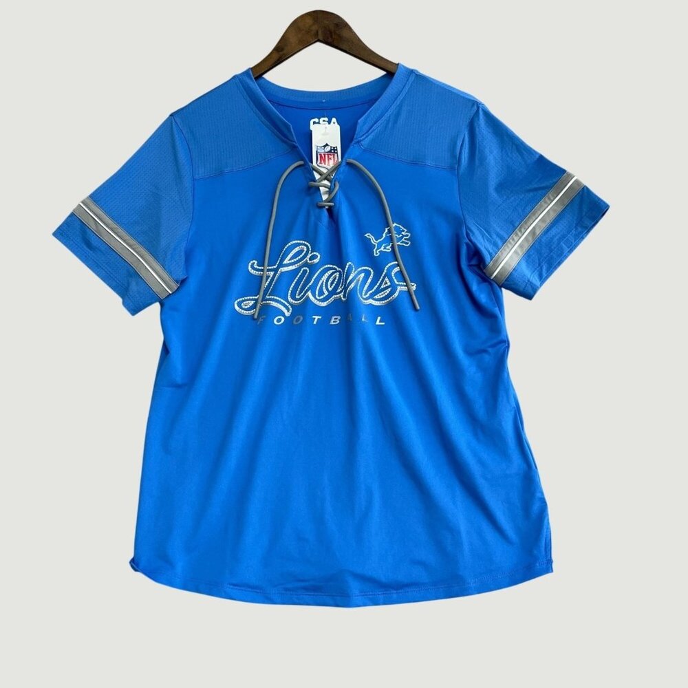 CSA Women's L Detroit Lions Football Nfl Team Rhinestone Blue Jersey  N0745